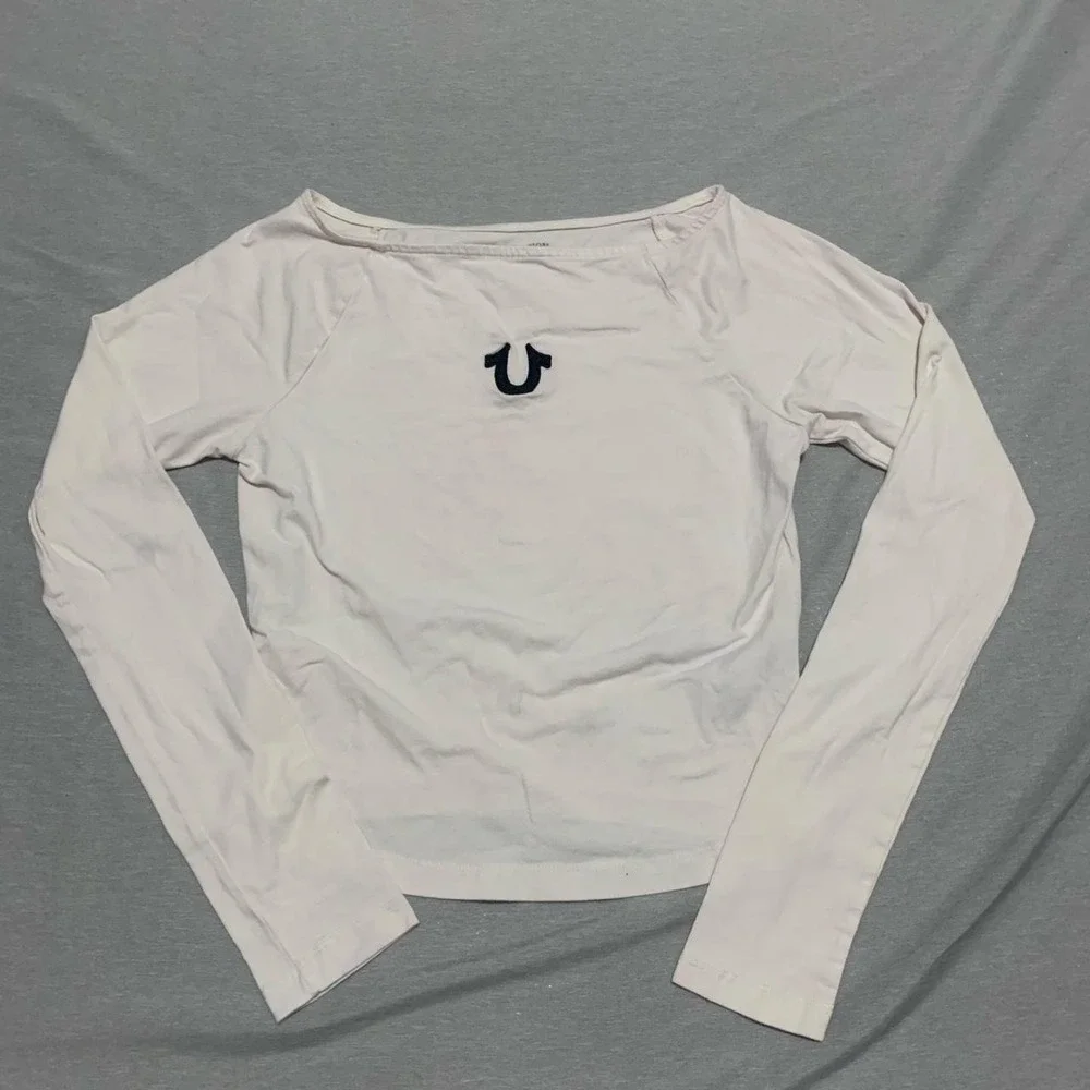 True Religion Mens White Long Sleeve Shirt Small Y2K Streetwear Top